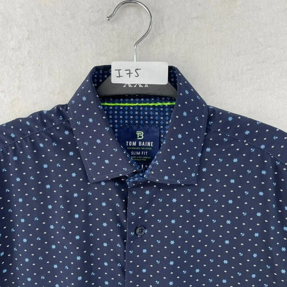 Tom Baine Shirt Men's Sz M Blue Button-Up Slim-Fit 4-Way Stretch Wrinkle Free - Picture 10 of 10